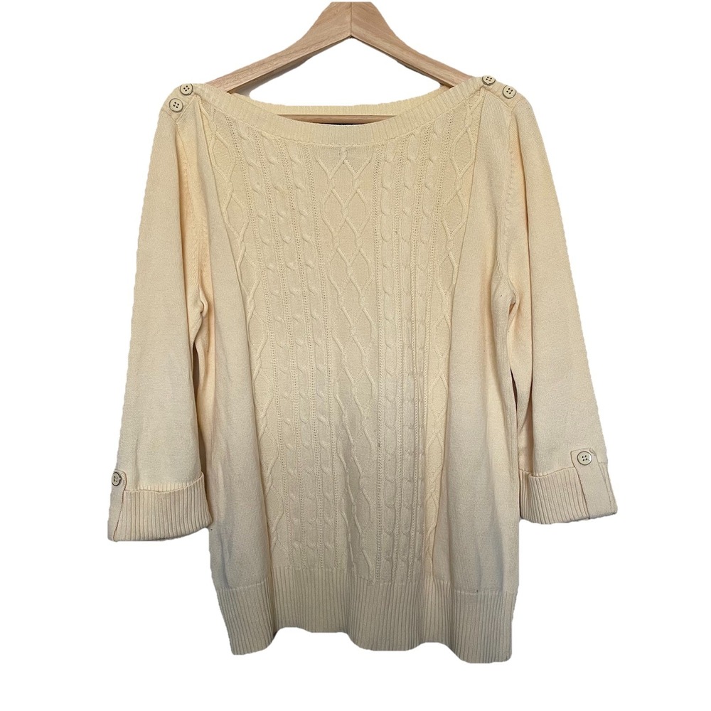Karen Scott Sweater Womens XL Cream Cable Knit Boat Neck Preppy Minimalist